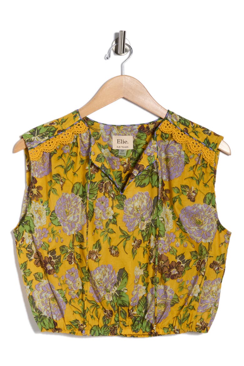 Floral Sleeveless Trim Top, Alternate, color, GOLDEN FLORAL PRINT