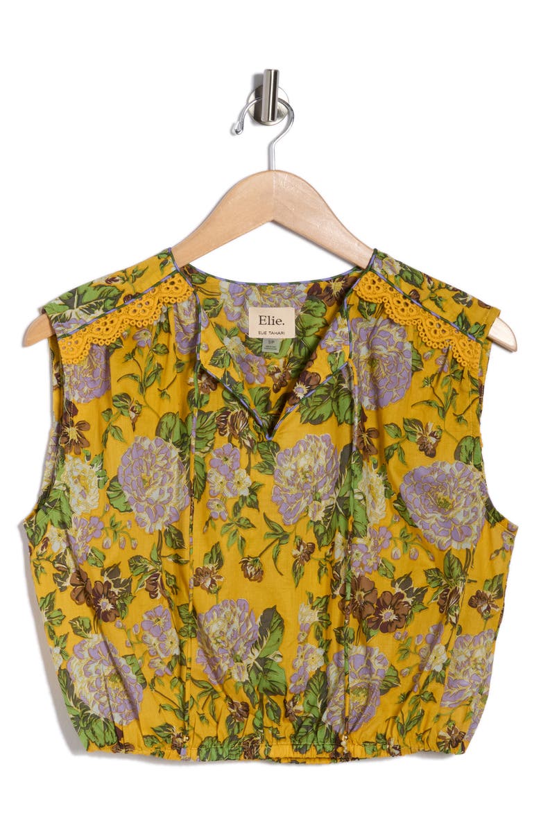 ELIE ELIE TAHARI Floral Sleeveless Trim Top, Alternate, color, Golden Floral Print