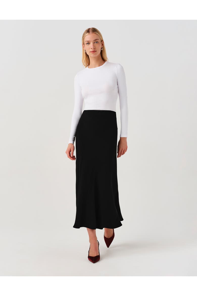 Lyra Satin Midi Skirt, Alternate, color, Black
