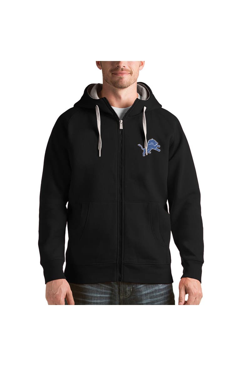 Men's Antigua Black Detroit Lions Victory Full-Zip Hoodie, Main, color, Black