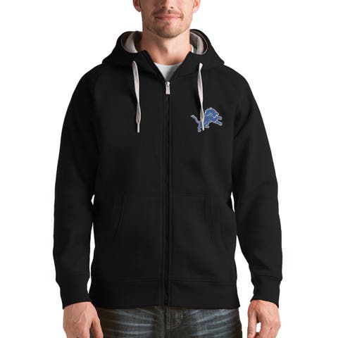 Men's Antigua Black Detroit Lions Victory Full-Zip Hoodie