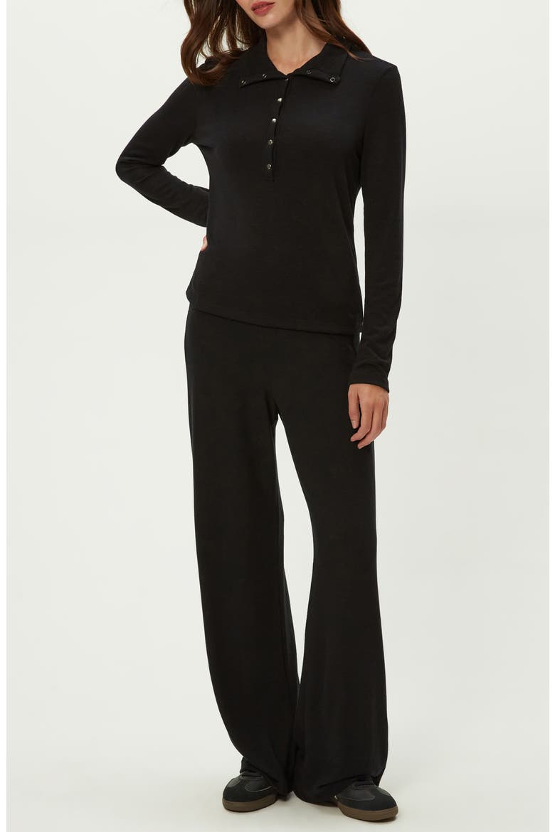 Issa Long Sleeve Snap Placket Polo, Alternate, color, BLACK