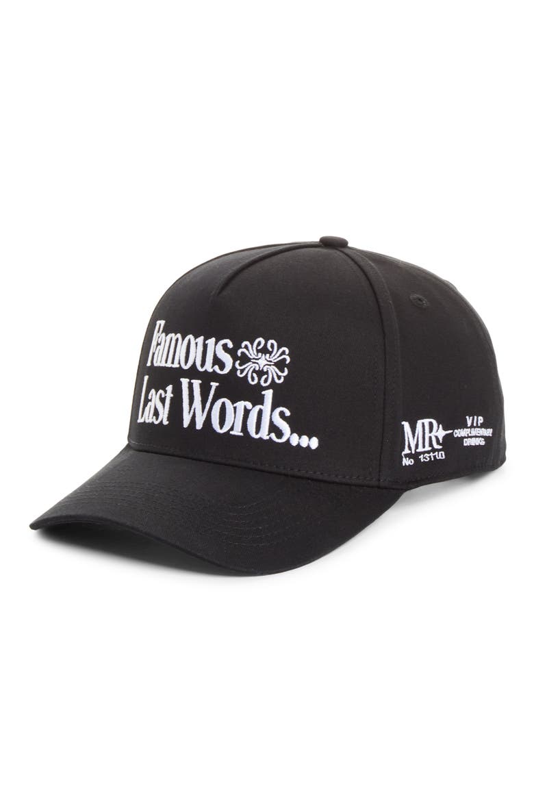 Famous Last Words Snapback Baseball Cap, Main, color, JET BLACK