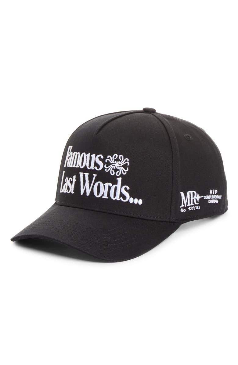 MIDNIGHT RODEO Famous Last Words Snapback Baseball Cap, Main, color, Jet Black