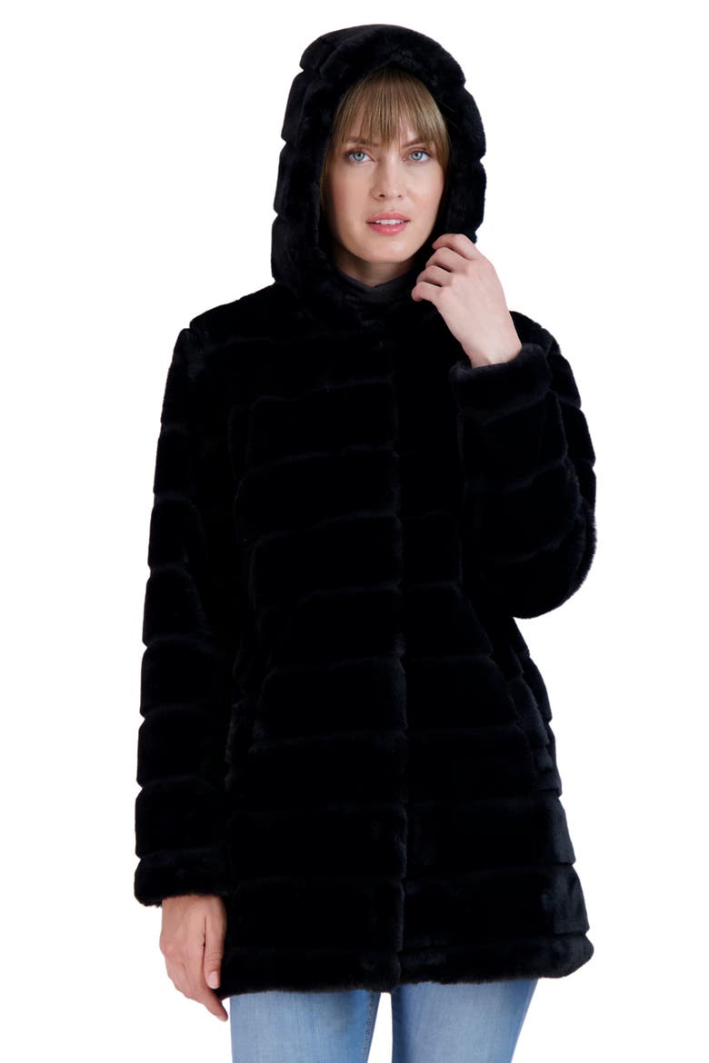 Hooded Faux Fur Jacket, Alternate, color, BLACK
