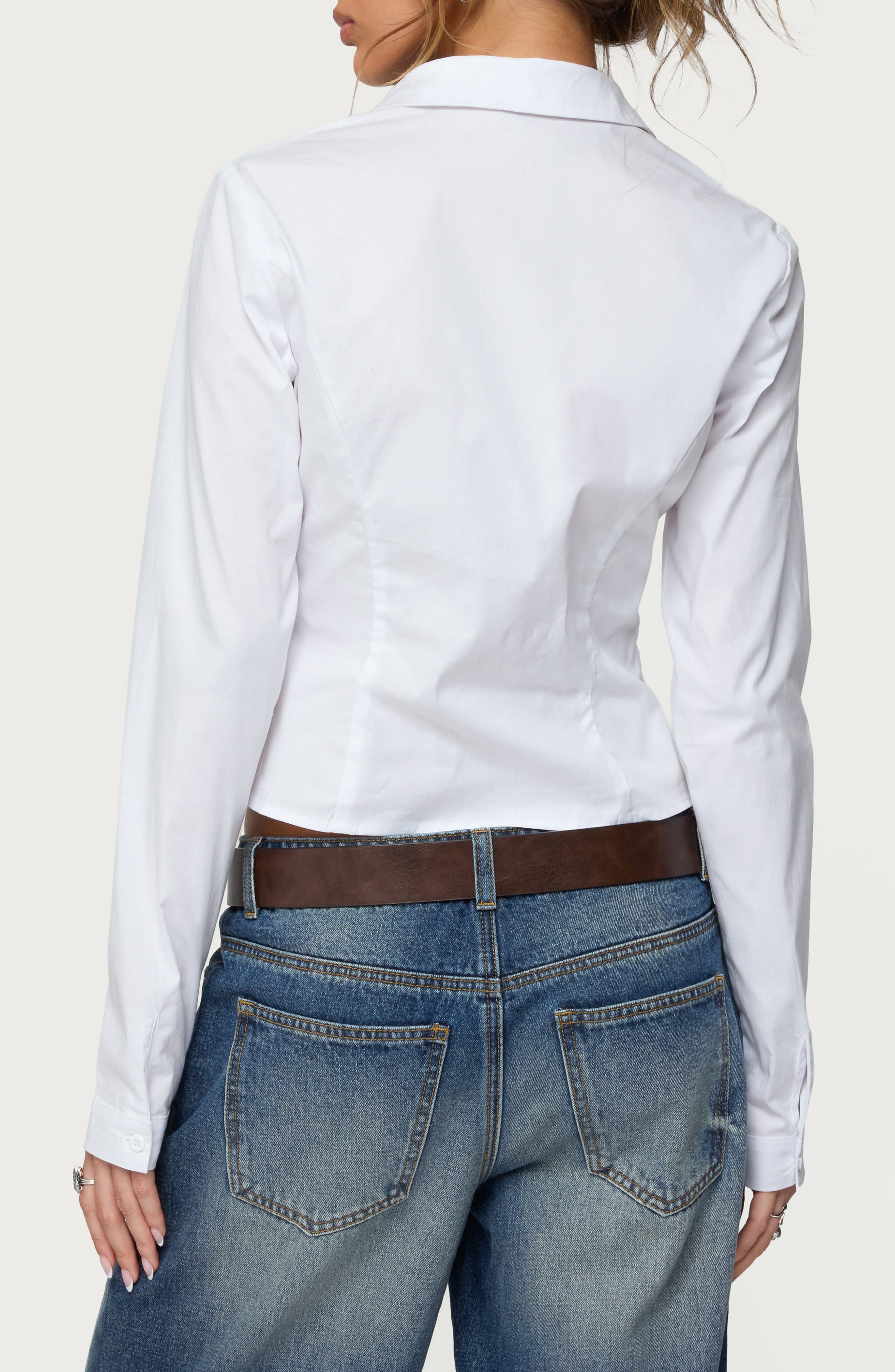 Laurna Crop Stretch Cotton Poplin Button-Up Shirt - image 2