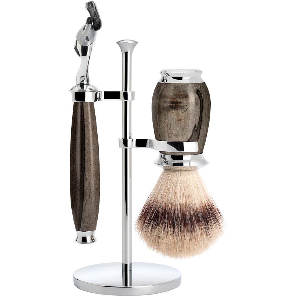 Mühle Purist Grained Beech Silvertip Fibre Brush And Fusion Razor Shaving Set