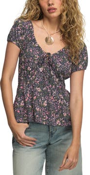 Lucky Brand Floral Cotton Peplum Top