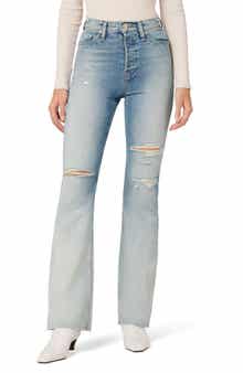 Hudson Jeans Faye Ripped Ultra High Waist Raw Hem Flare Organic Cotton Jeans