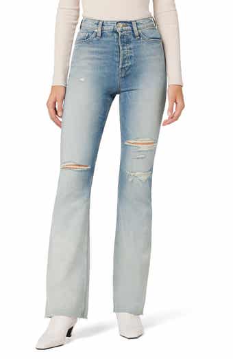 Hudson Jeans Faye Ripped Ultra High Waist Raw Hem Flare Organic Cotton Jeans