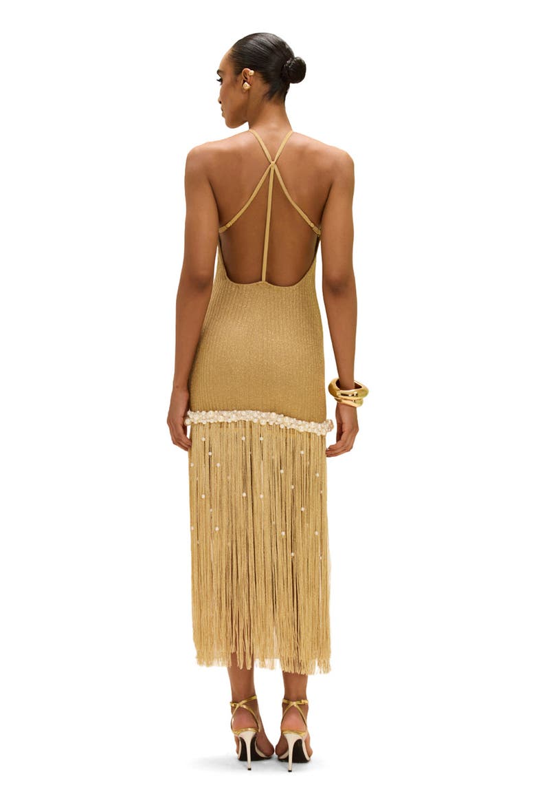 Aurea Crochet Midi Dress, Alternate, color, GOLD