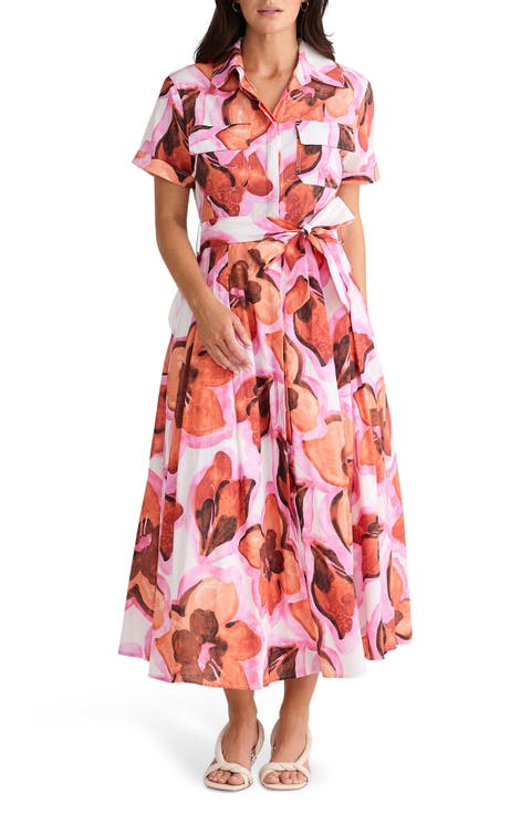 Rossellini Floral Short Sleeve Tie Waist Shirtdress