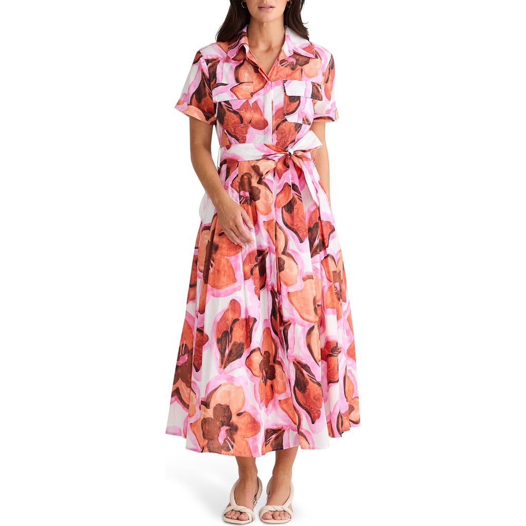 Brave + True Brave+true Rossellini Floral Short Sleeve Tie Waist Shirtdress In Azalea