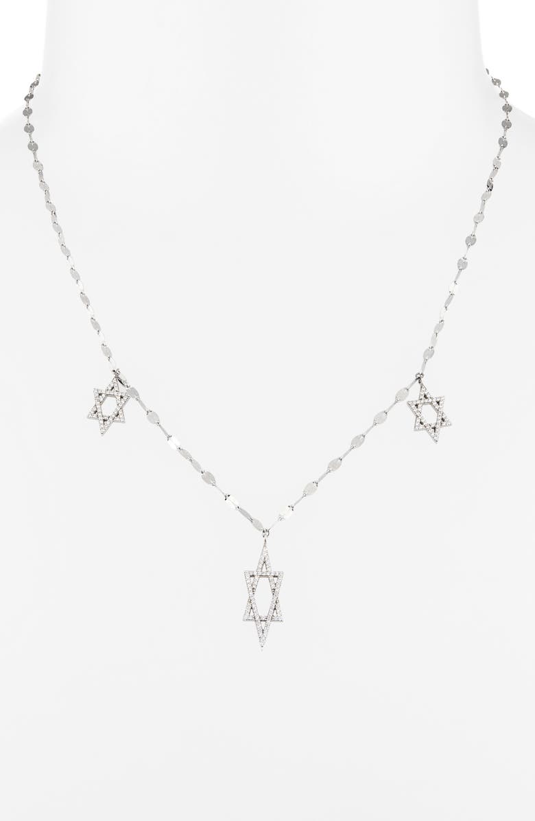 LANA 14K Gold Pavé Diamond Triple Star of David Necklace, Alternate, color, White