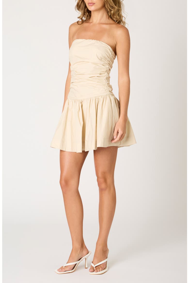 Currant Strapless Cotton Minidress, Alternate, color, STONE