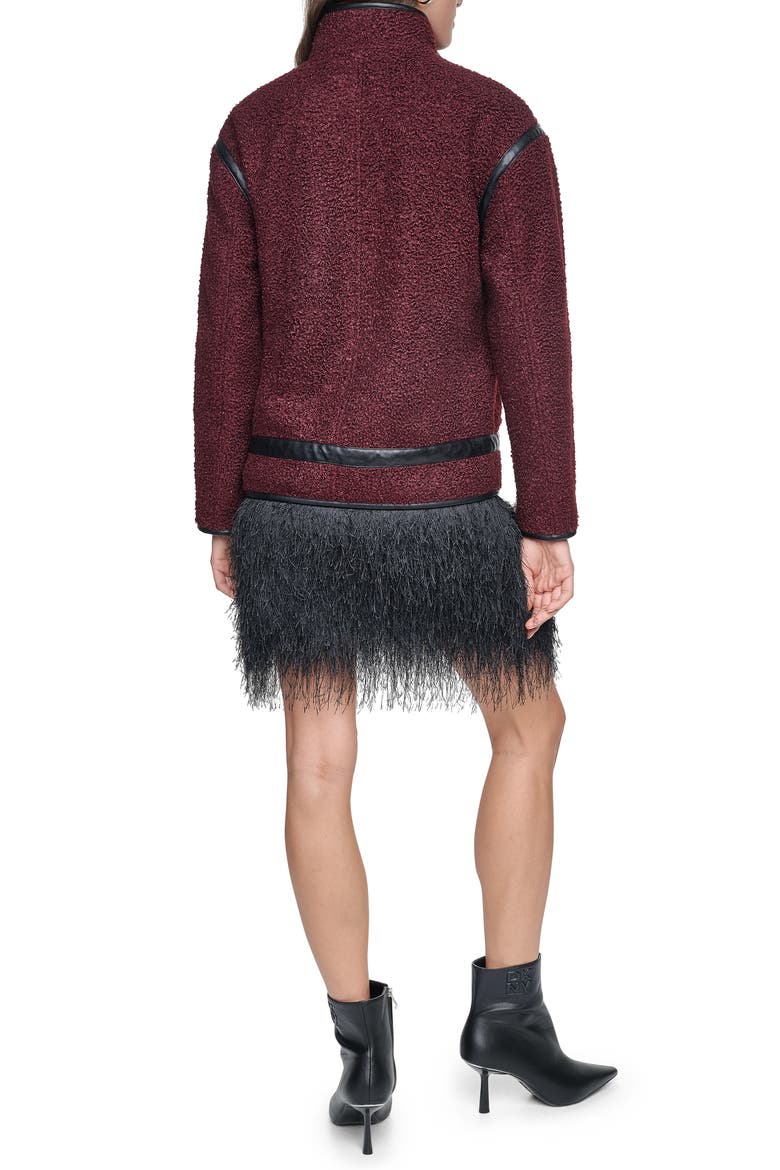 Boucle Jacket with Faux Leather Trim, Alternate, color, CABERNET