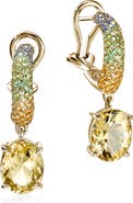 John Hardy Artisan Series 18k Gold Yellow Beryl & Multi-Stone Drop Hoop Earrings
