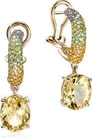 John Hardy Artisan Series 18k Gold Yellow Beryl & Multi-Stone Drop Hoop Earrings