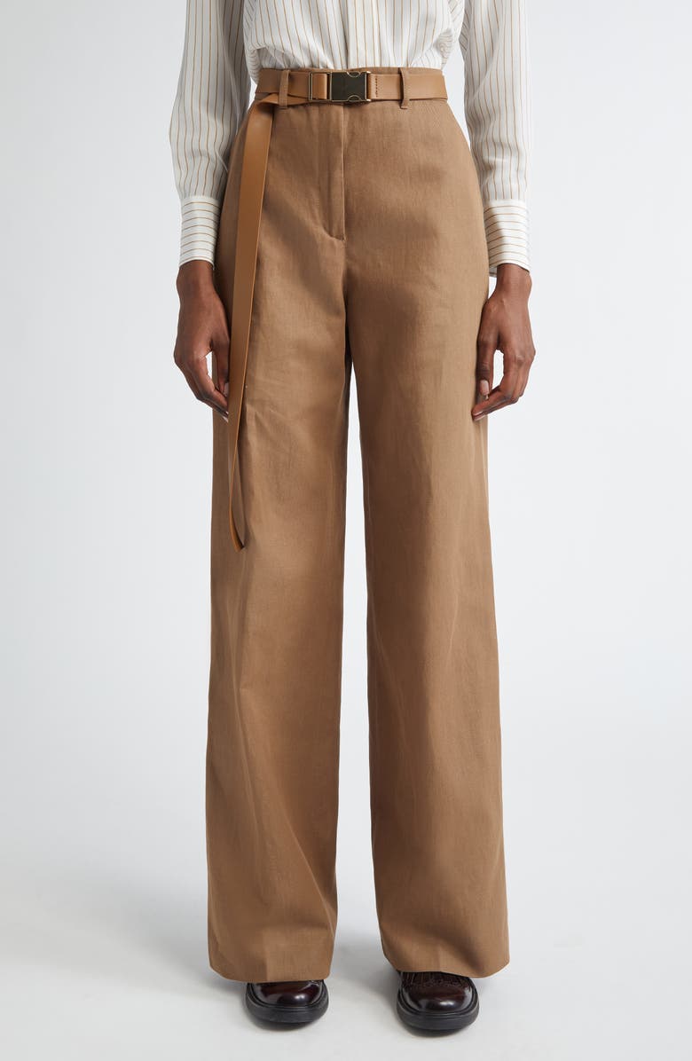 Max Mara Studio Murge Belted Cotton & Linen Drill Wide Leg Trousers, Main, color,