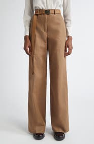 Murge Belted Cotton & Linen Drill Wide Leg Trousers (Women