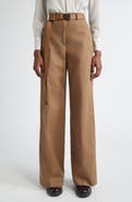 Max Mara Studio Murge Belted Cotton & Linen Drill Wide Leg Trousers