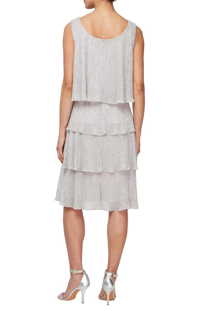 SL FASHIONS Metallic Tiered Sleeveless Dress with Jacket, Alternate, color, Pearl