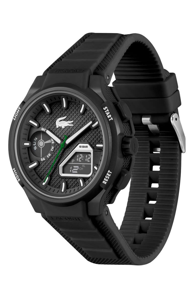 Lacoste LC33 Silicone Strap Watch, 45mm, Alternate, color, Black