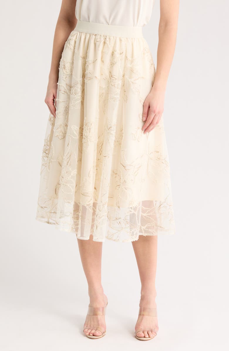 Adrianna Papell Chiffon Overlay Midi Skirt, Main, color, Ivory Embossed Floral