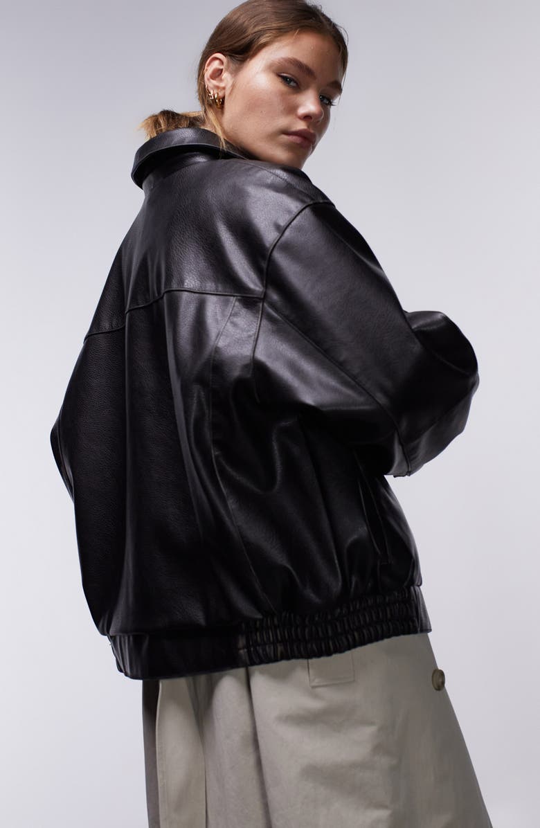 Topshop Faux Leather Bomber Jacket, Alternate, color, 