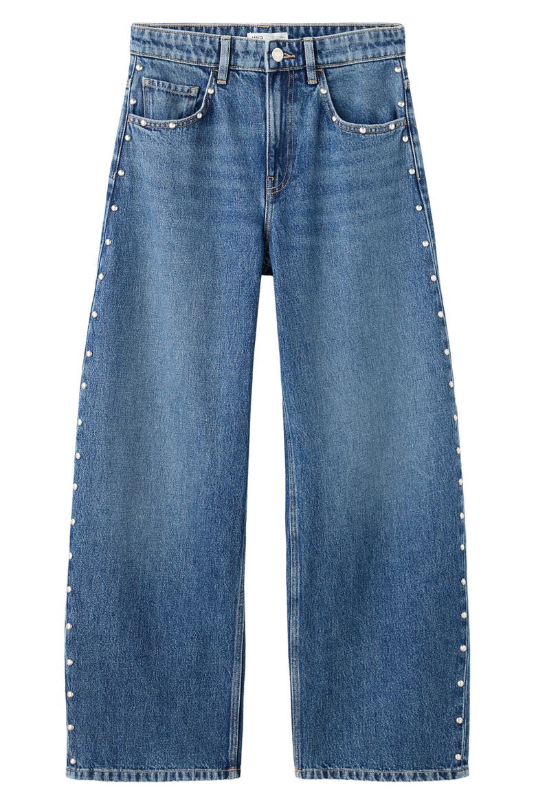 Studded Mid Rise Balloon Jeans, Main, color, MEDIUM BLUE