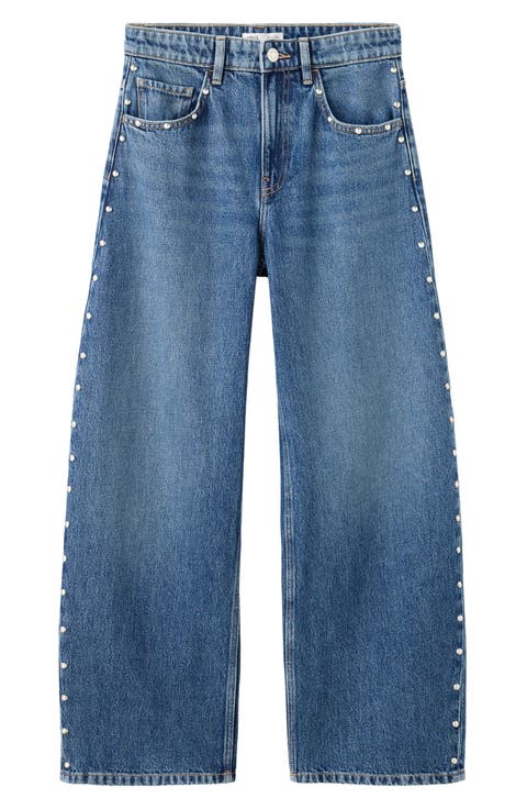 Studded Mid Rise Balloon Jeans