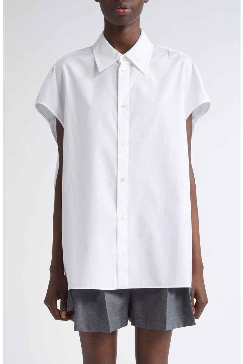 Embroidered Logo Sleeveless Cotton Poplin Cocoon Shirt, Main, color, LILY/ WHITE