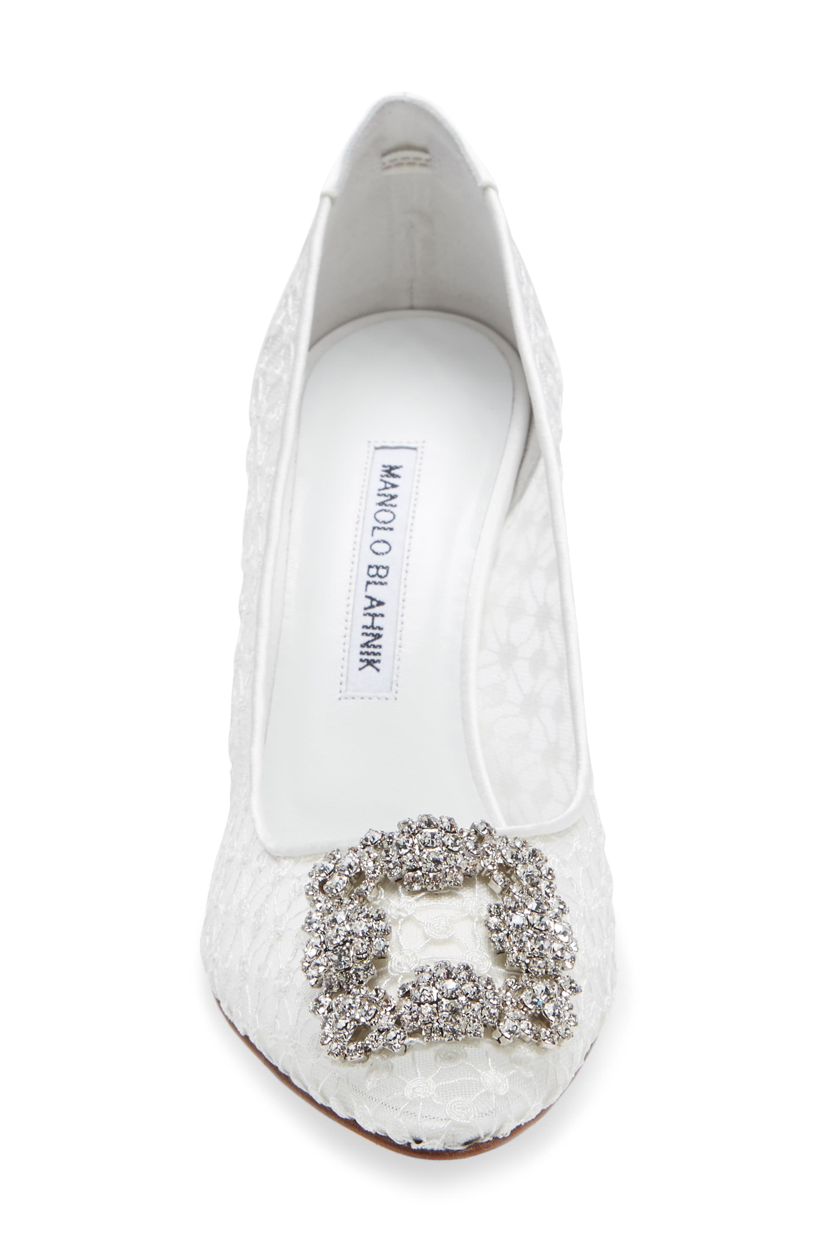 Manolo Blahnik Hangisi Crystal Buckle Lace Pump, Alternate, color, 