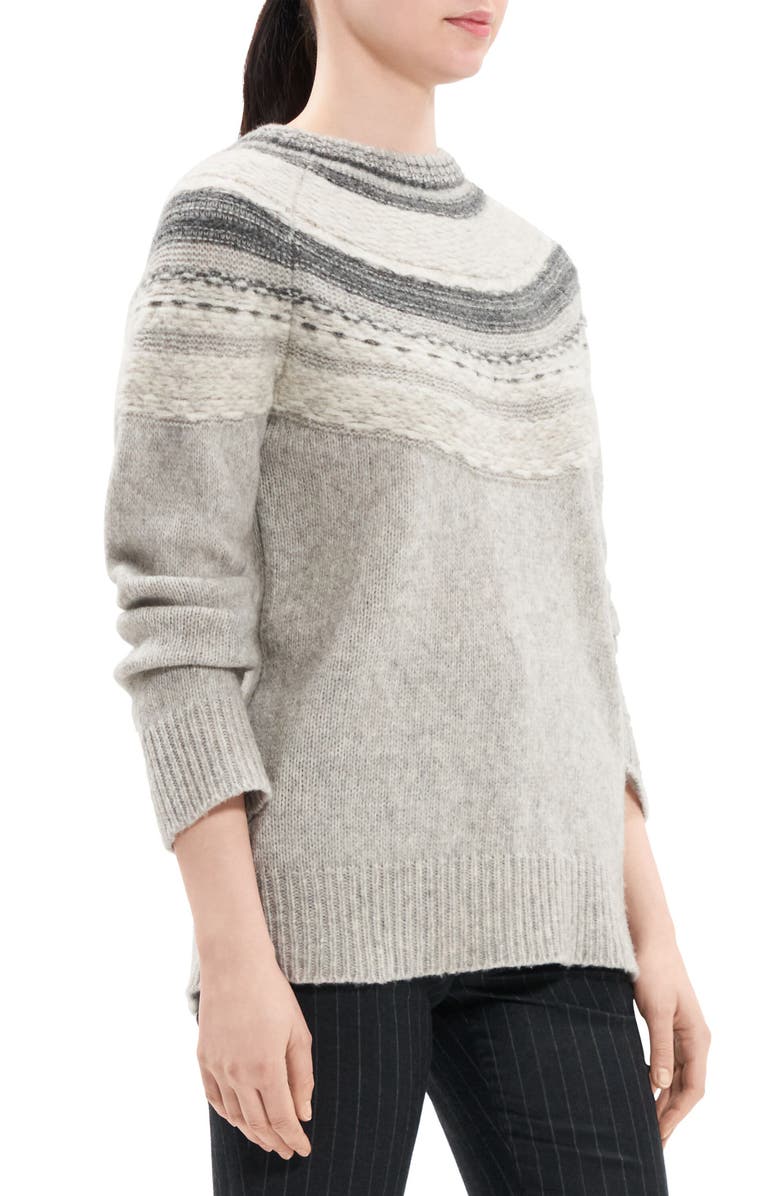 Theory Fair Isle Wool Blend Sweater, Alternate, color, Lt Grey Mel Multi - 1Kb