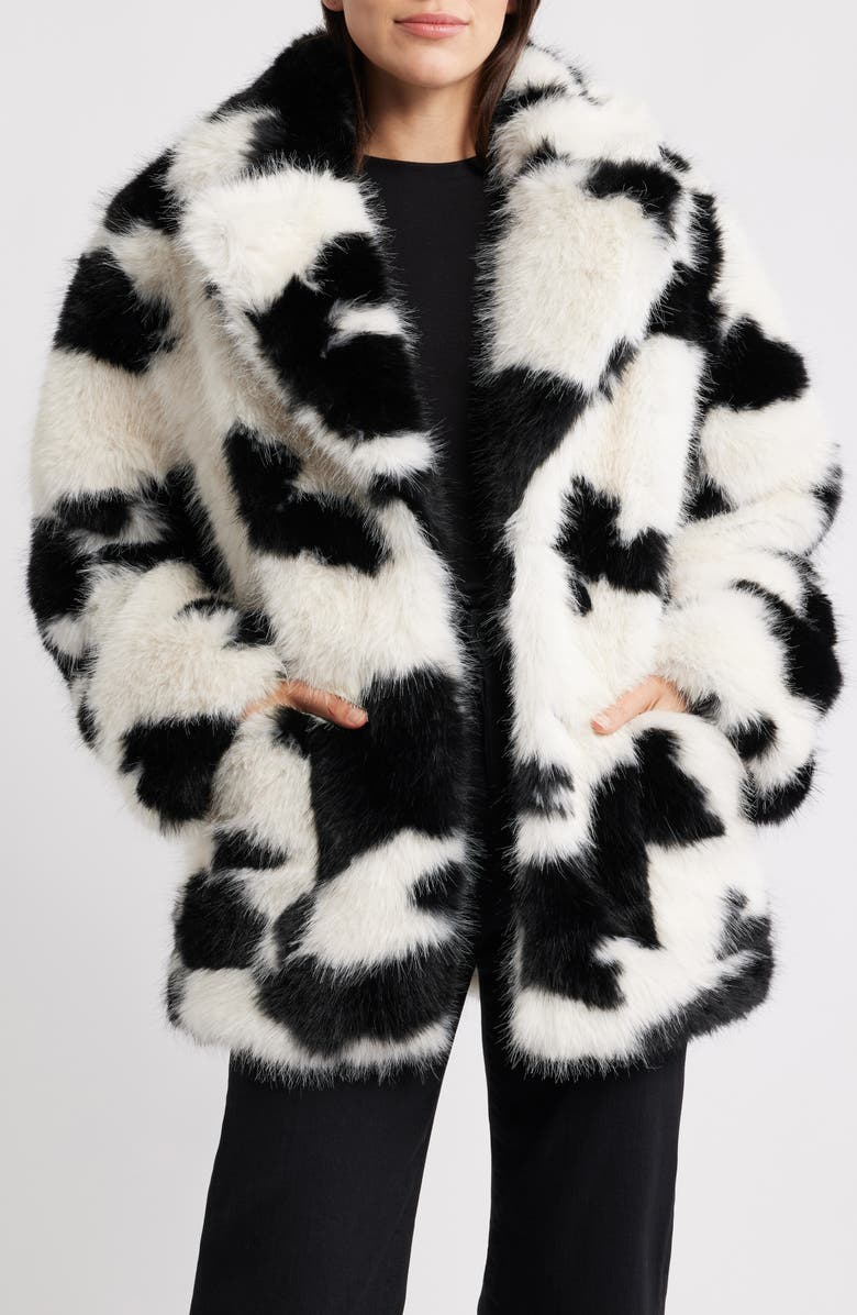 AFRM Livingstone Cow Print Faux Fur Jacket, Alternate, color, Cattle Print Fur