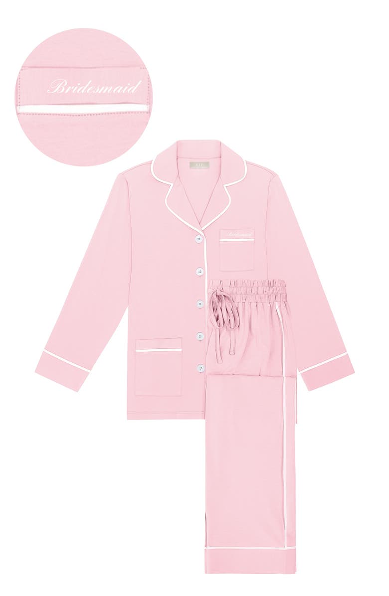 KIP Bridesmaid Stretch Cotton Long Pajama Set, Main, color, Pink Peony