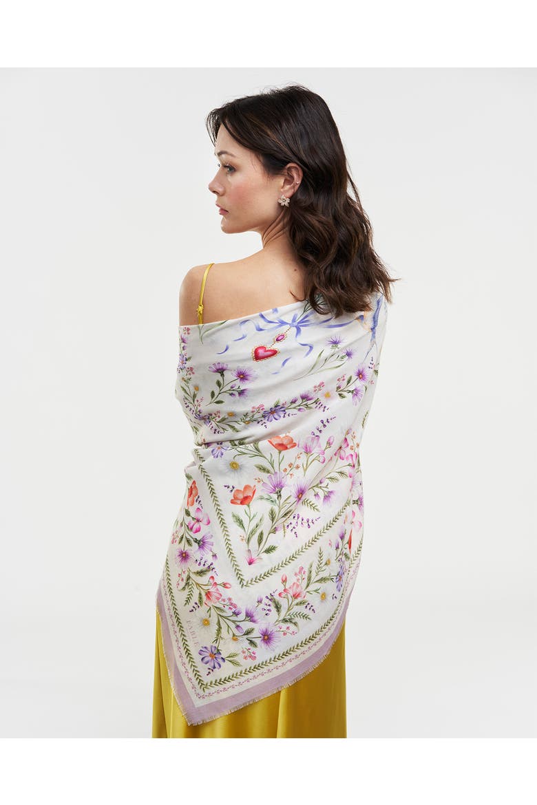 Forget Me Not Narrative Square Scarf, Alternate, color, Light Beige
