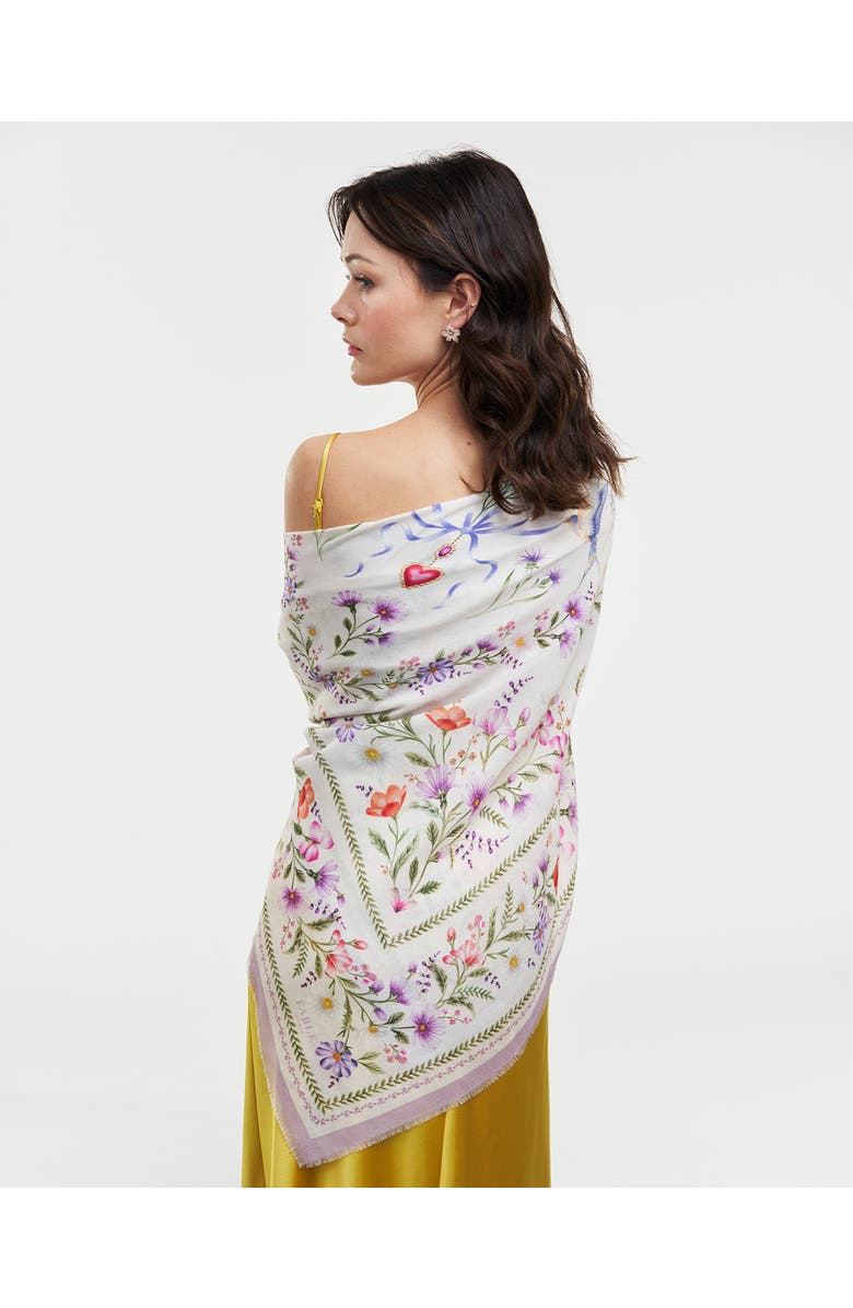 Fable England Forget Me Not Narrative Square Scarf, Alternate, color, Light Beige