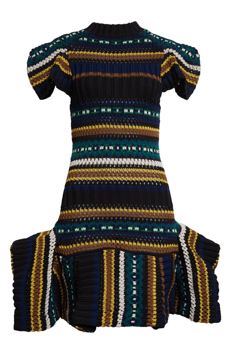 Sacai Stripe Mixed Stitch Sweater Dress, Alternate, color, 