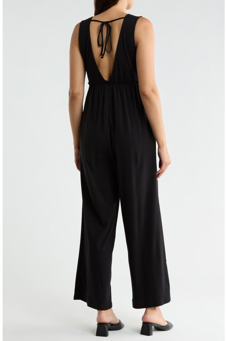 V-Neck Wide Leg Jumpsuit, Alternate, color, BLACK