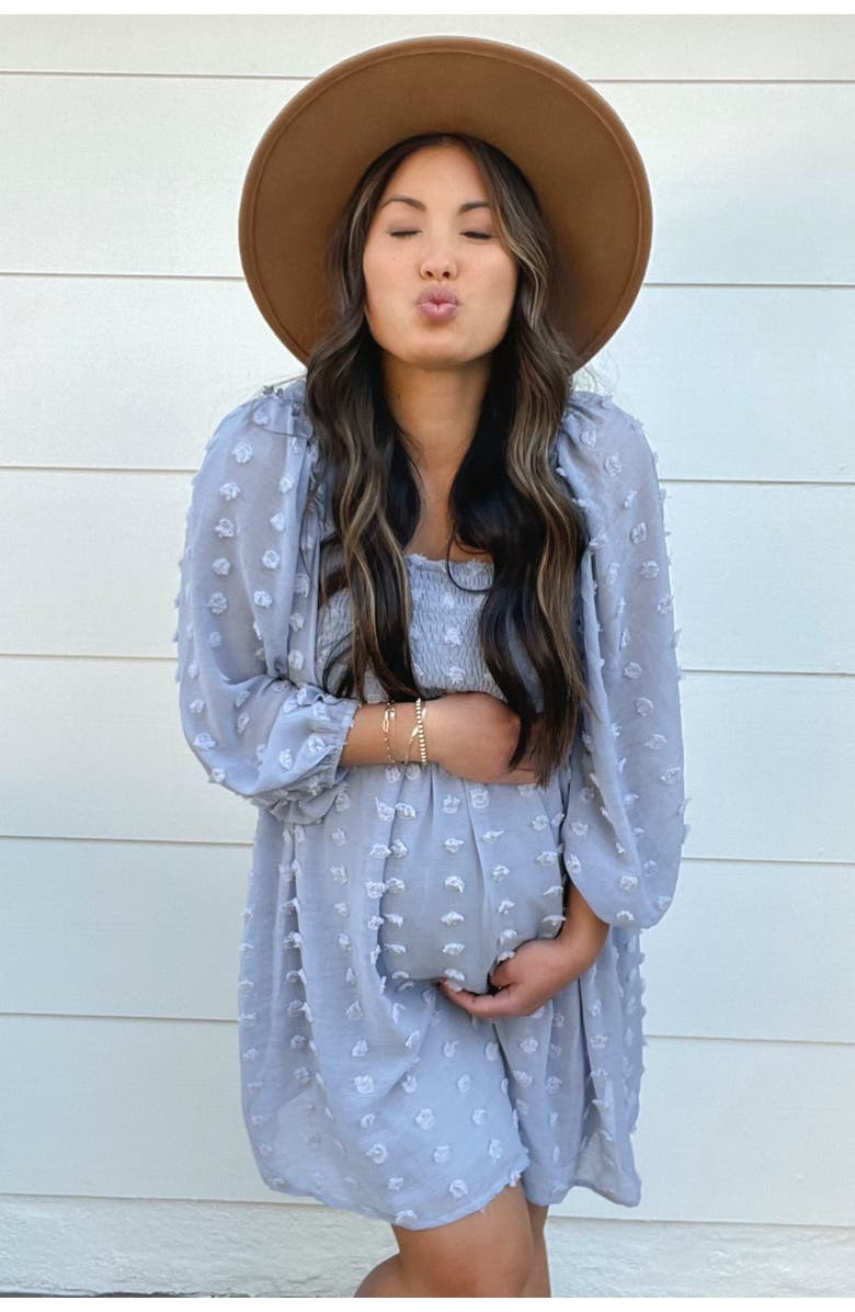 PinkBlush Textured Dot Smocked Square Neck Chiffon Dress, Alternate, color, Light Blue