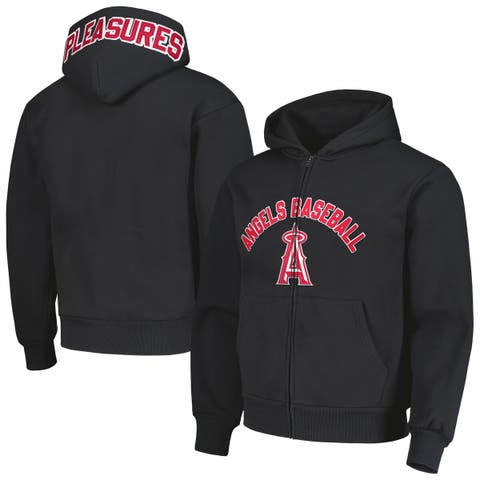 Men's PLEASURES Black Los Angeles Angels Opening Day Full-Zip Hoodie