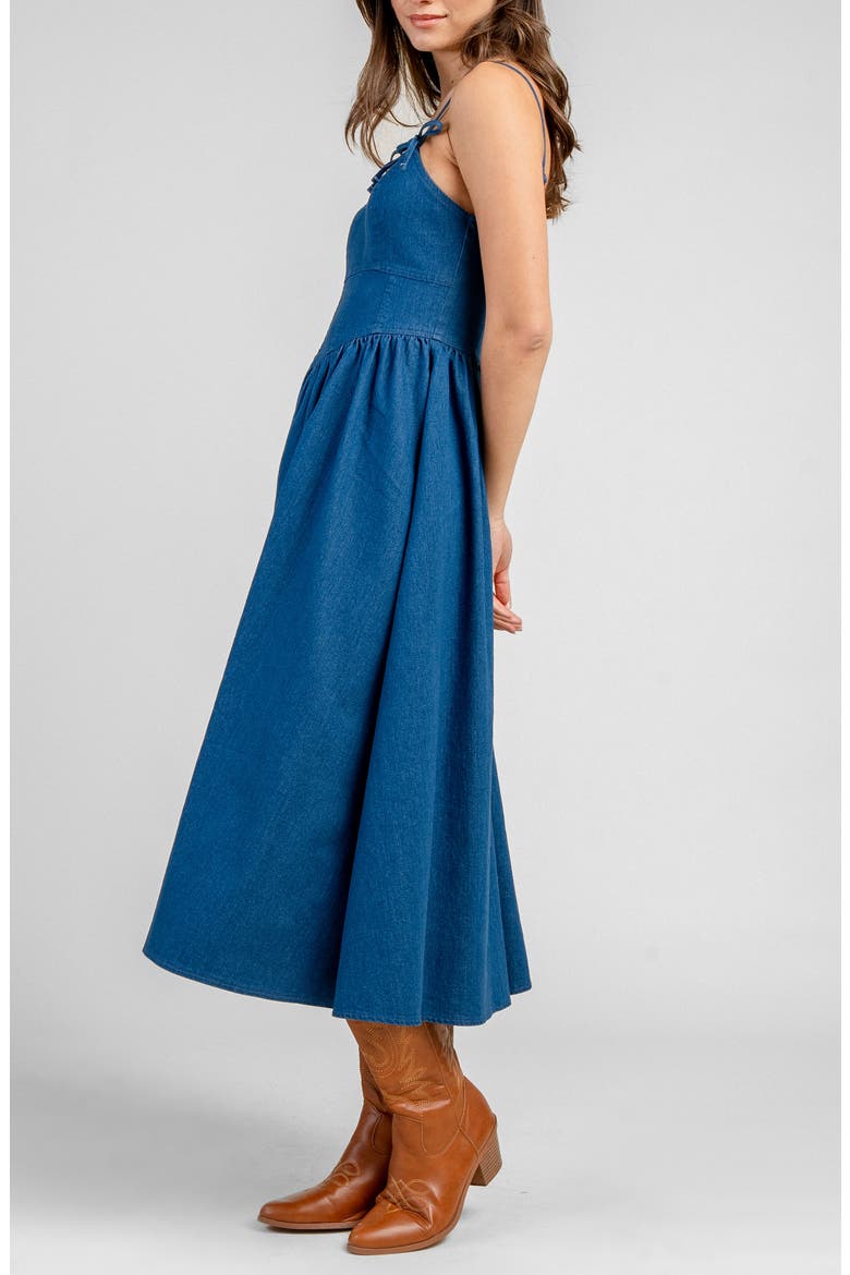Tie Denim Midi Dress, Alternate, color, DENIM