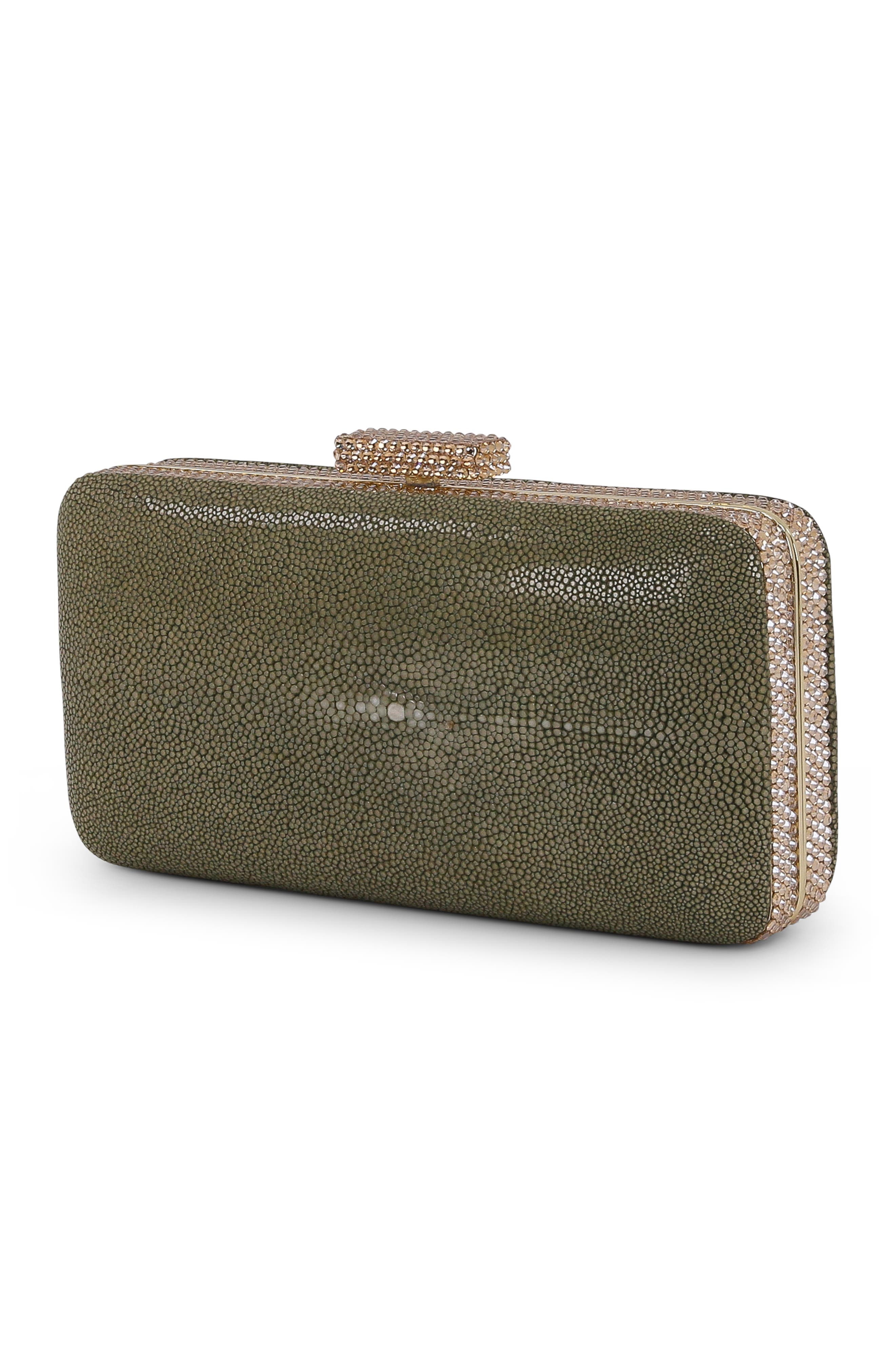 BADGLEY MISCHKA Evelyn Stingray Leather Minaudiere, Alternate, color, Olivine