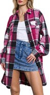 FLYING TOMATO Plaid Longline Shirt Jacket