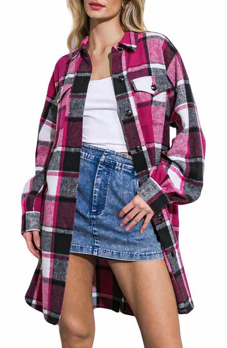 FLYING TOMATO Plaid Longline Shirt Jacket