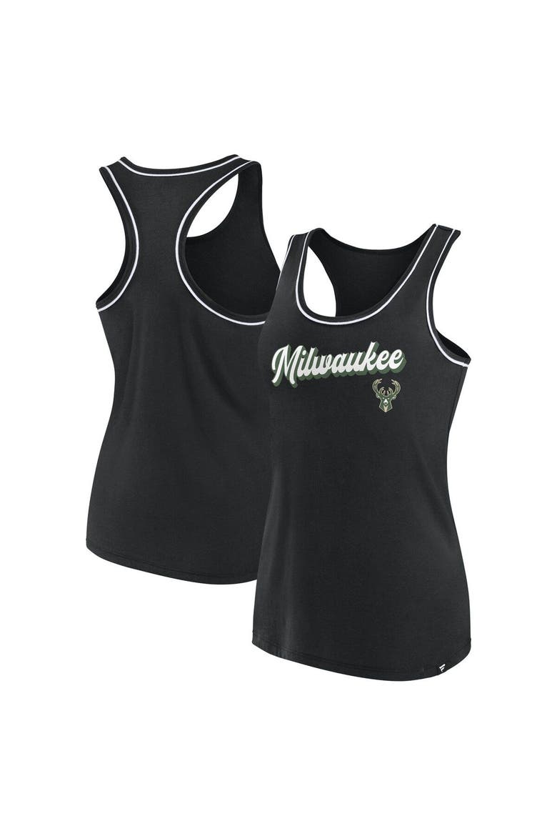 Women's Fanatics Branded Black Milwaukee Bucks Wordmark Logo Racerback Tank Top, Main, color, Black