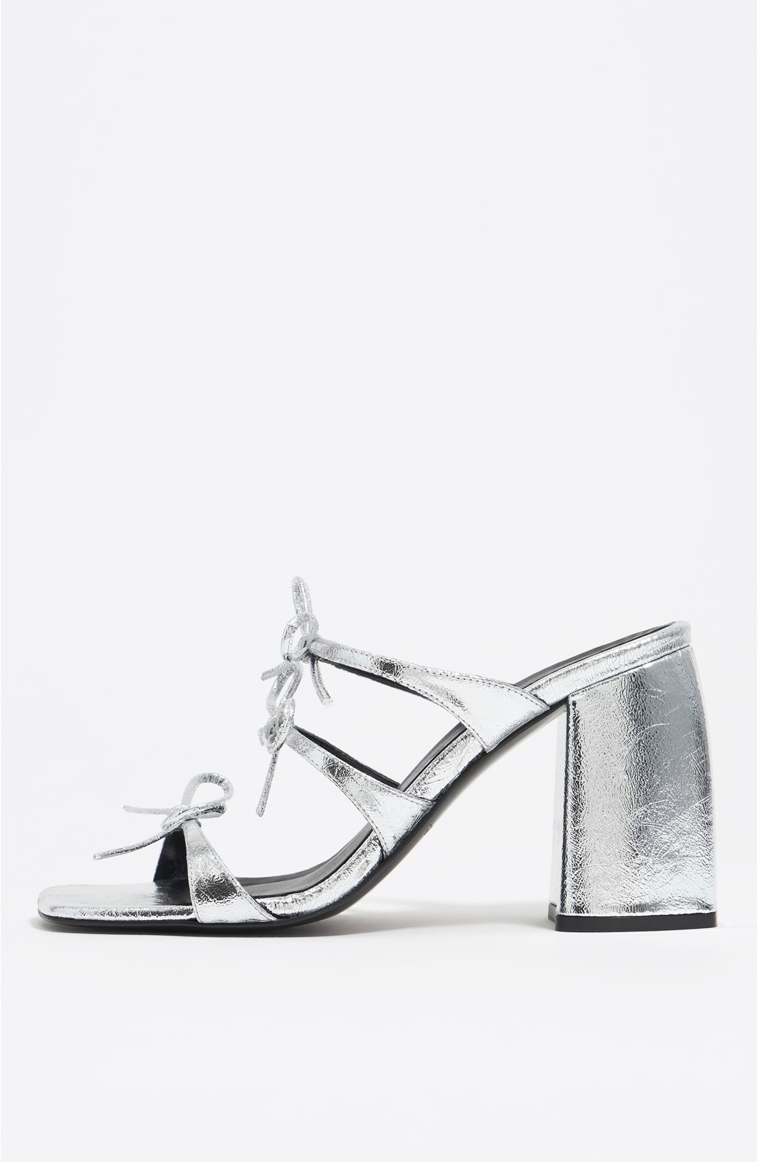 Bimba y Lola Leather Heel Sandal, Main, color, Silver
