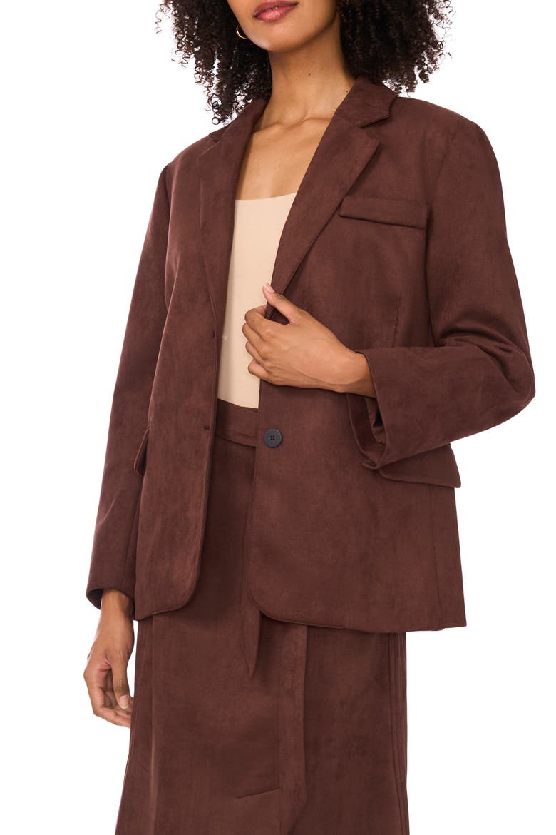 Faux Suede Blazer, Main, color, CHOCOLATE