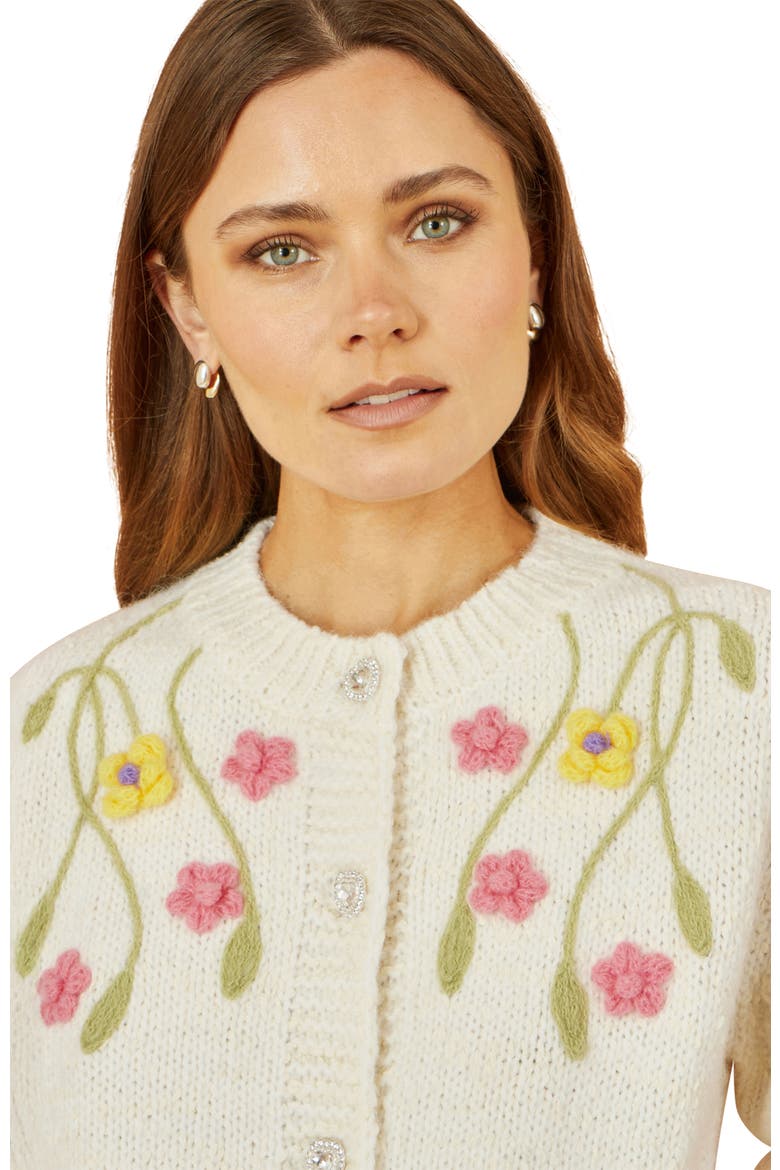 Hand Embroidered Flower Cardigan, Alternate, color, Ivory